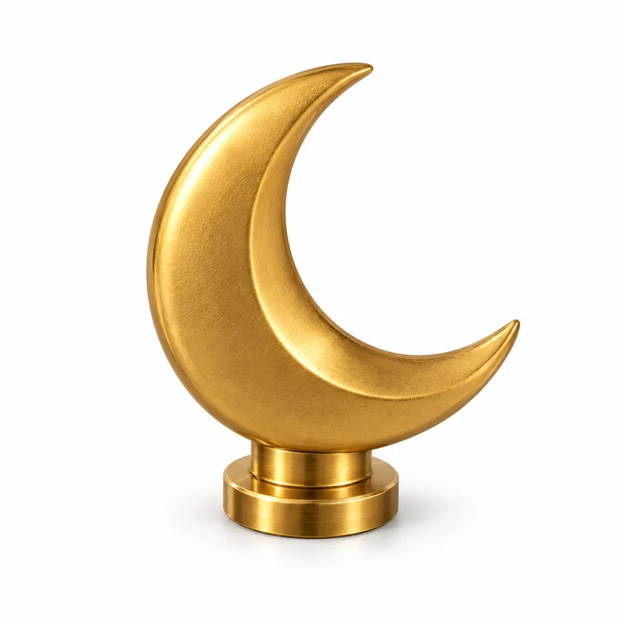 Concept: a gold crescent moon knob on a white background