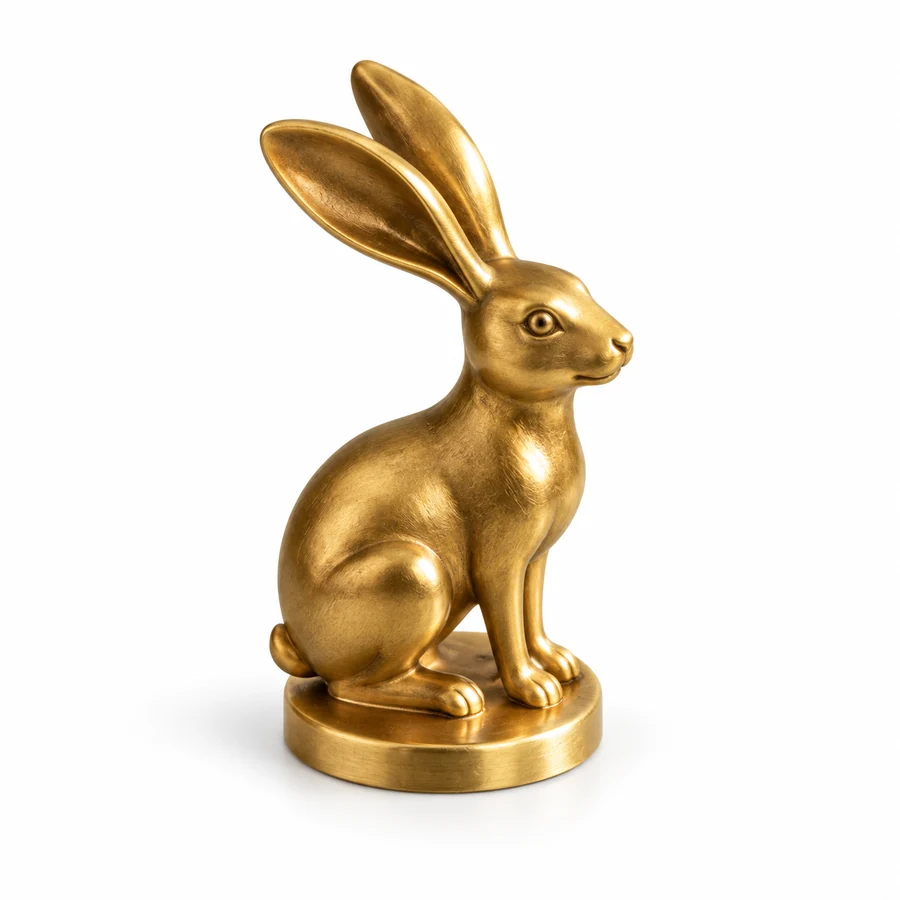 Concept: a gold hare knob on a white background