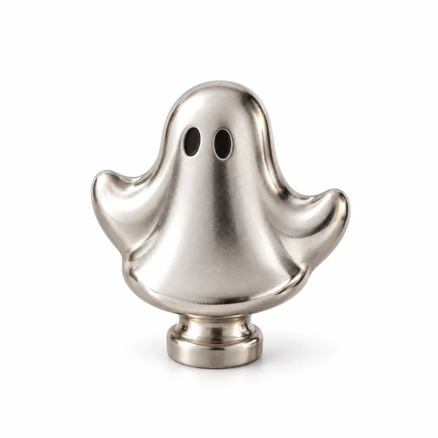 Concept: a silver ghost knob on a white background