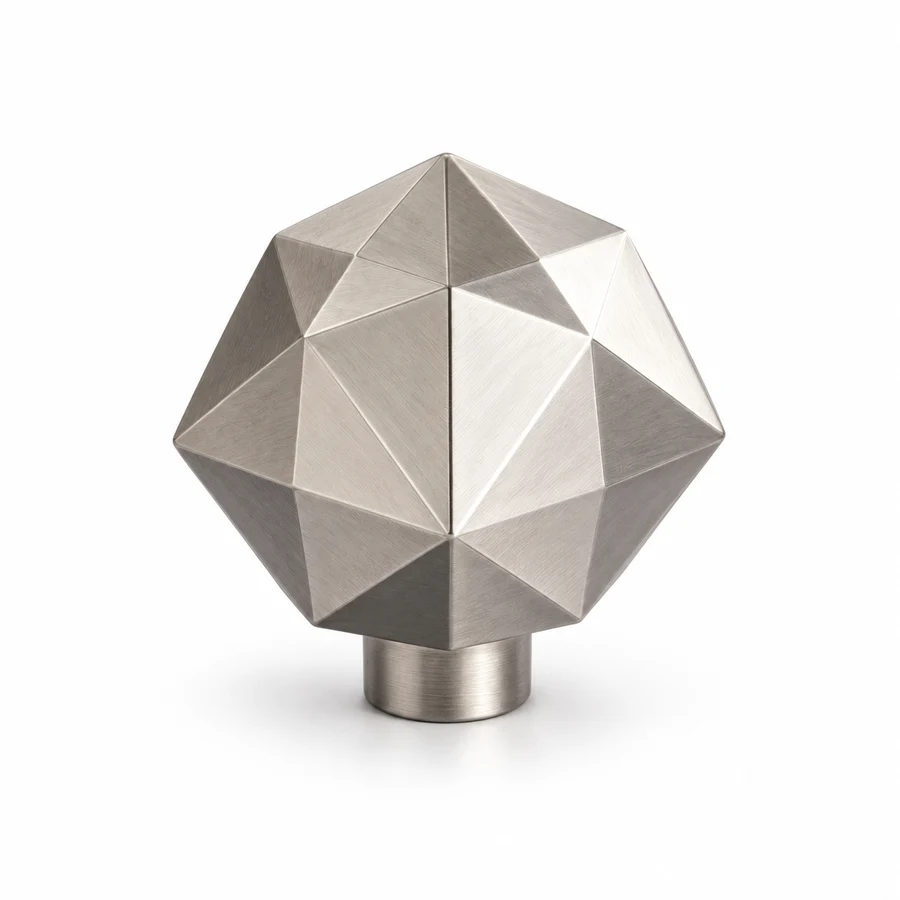 Concept: a faceted silver knob on a white background