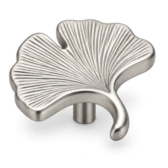 Ginkgo knob in satin stainless